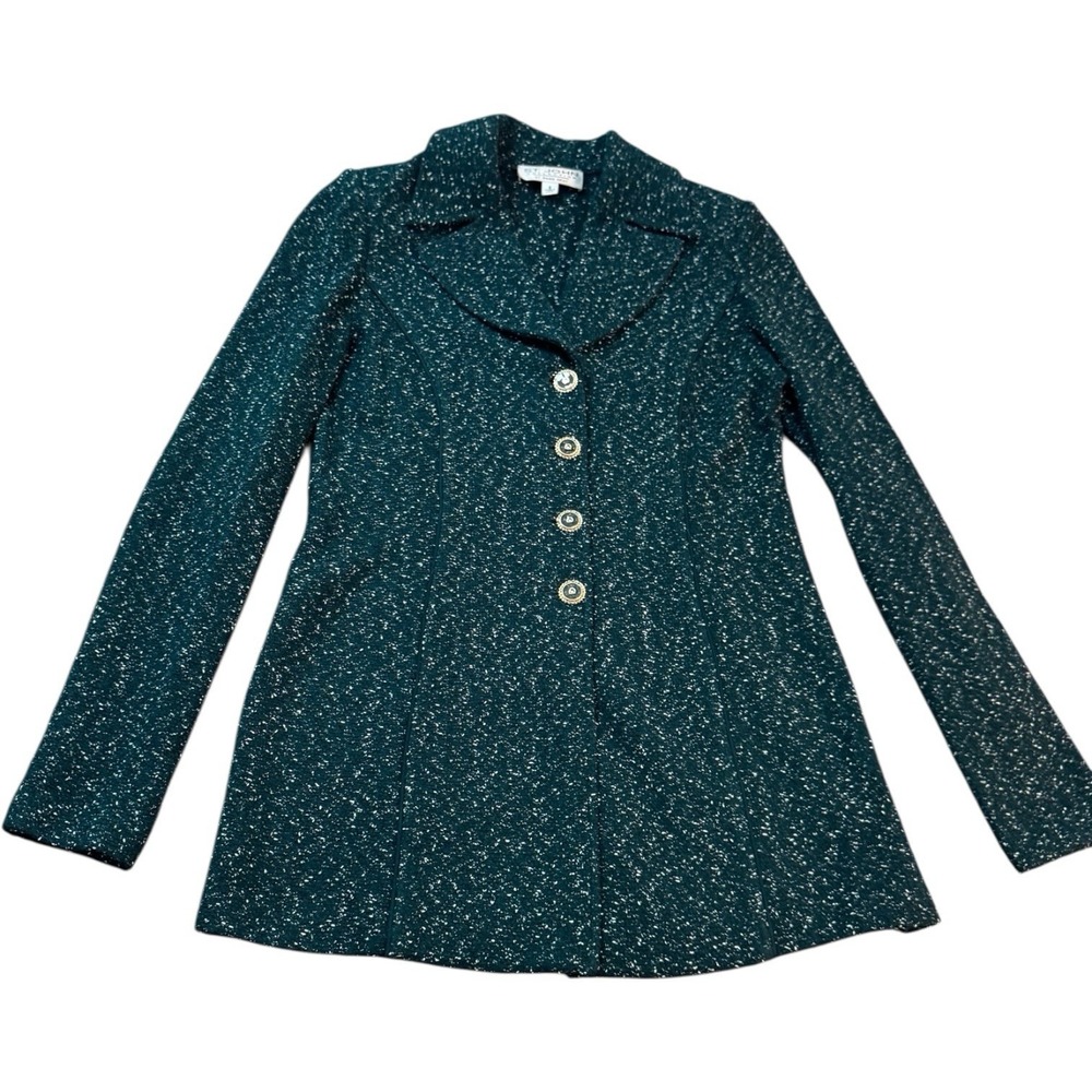 St John Survival Collection Tweed Beaded Knit Jacket 8 Shoulder Pad VTG 4 Button